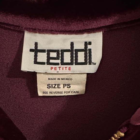 Teddi Women's Burgundy Velour Zip Up Top - Picture 2 of 7